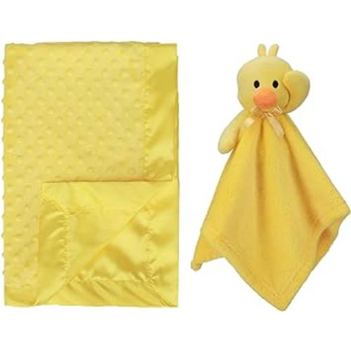 Pro Goleem Duck Lovey and Minky Dot Baby Blanket with Satin Backing Yellow