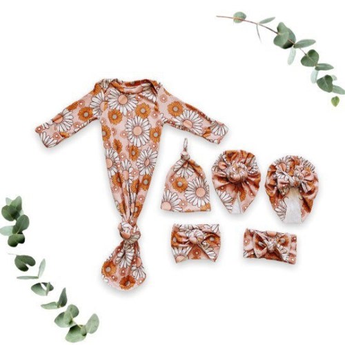Blush Retro, baby gown, newborn gown, knotted gown, knot gown, baby shower gift, baby gift, newborn set