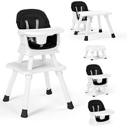 Baby High Chair, 8 in 1 Convertible Highchairs for Babies and Toddlers, Children Dining Booster Seat/Kids Building Block Table for Girls Boys, Baby Seat with Removable Tray, White