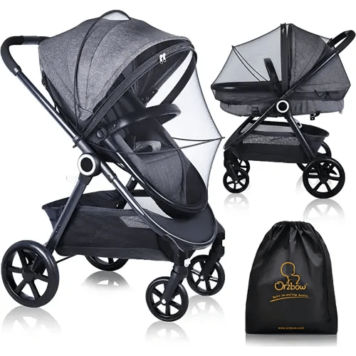 Orzbow Universal Mosquito Net for Stroller, Baby Bug Net with Two-Way Zippers & Storage Bag, Breathable & Foldable Mosquito Nets for Strollers, Car Seat, Bassinet, Cradle, Portable Mini Crib, Black