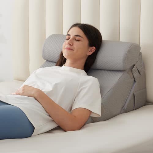 BIEEZZK 3PCS Wedge Pillow Set, Adjustable Wedge Pillow Headboard, Bed Wedge Pillows for Back Pain Relief, Sleeping, Post Surgery, Back Support Pillow for Bed Sitting Up, Snoring, GERD, Grey
