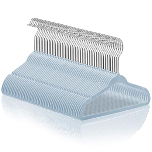 Casafield 50 Velvet Baby Hangers - 11" Size for Infant & Toddler Clothes - Light Blue