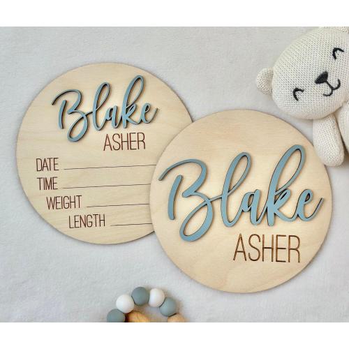 Personalized Baby Announcement Sign | Birth Stats Keepsake | Newborn Hospital Photo Prop | Wood Name Plaque