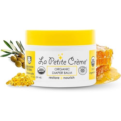La Petite Creme French Organic Diaper Balm (1 oz) - Healing & Nourishing Diaper Cream - Gentle & Safe Liniment Baby Lotion - USDA Certified Organic - Baby Essentials for Newborn