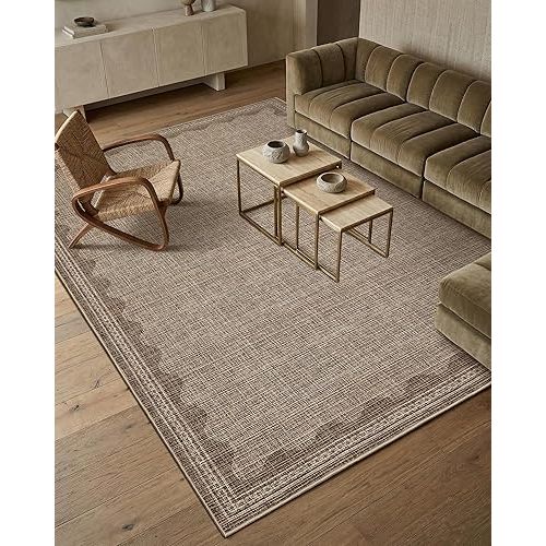 GarveeHome Washable Rugs 5x7 Rug for Living Room, Scalloped 5 x 7 Rug Solid Coffee Modern Minimalism Low-Pile Carpet for Bedroom Dining Nursery Non Slip Mat with Rubber Back