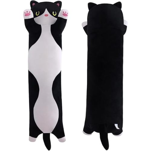 Long Plush Cat Toy Pillow Stuffed Animal Cat Kids Plush Toy Pillow for Kids and Girls Toy Doll (Black&White,50cm/19.7in)