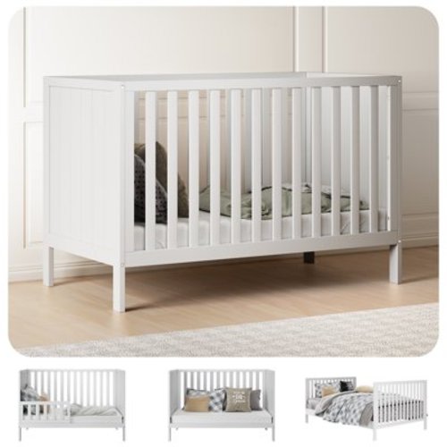 HARPPA 6-in-1 Convertible Mini Crib for Infant to Toddler, Includes Mattress and Mosquito Net, Black