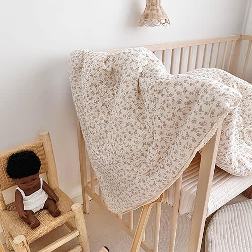 BuLuTu | (Camellia) 100% Cotton Muslin Carmine Flower Blanket for Girls Boys Muslin Cotton Toddler Quilt Kid Bed Soft Toddler Blankets Child Teen Bedding Decor Birthday Gifts, Camellia Pattern, 47x59 Inches