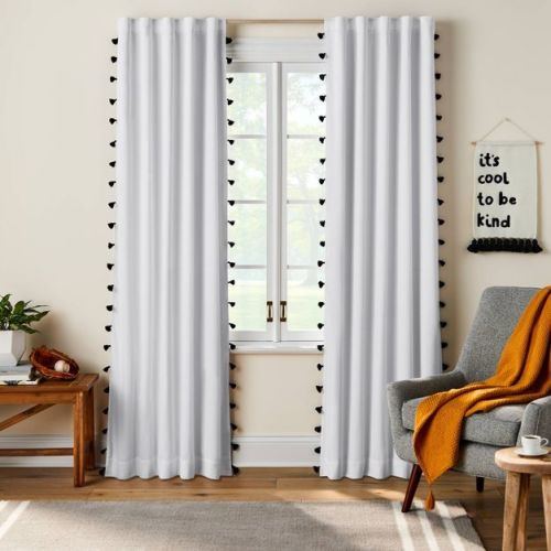 42"W x 84"L Tassel Kids' Blackout Window Curtain Panel White/Black - Pillowfort™