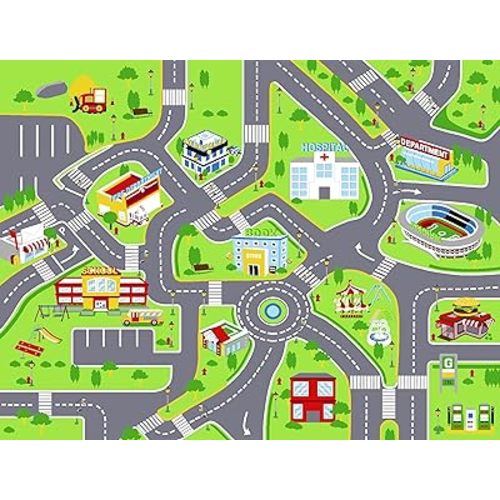 Booooom Jackson Car Rug-Car Mat for Kids Toy Cars -Car Rugs for Kids Toy Cars-Road Rug-Kids Car Rug Play Mat-Car Track Carpet-Car Play Mat-Car Play Rug-Race Car Floor Mat-Kids Car Playmat Rug