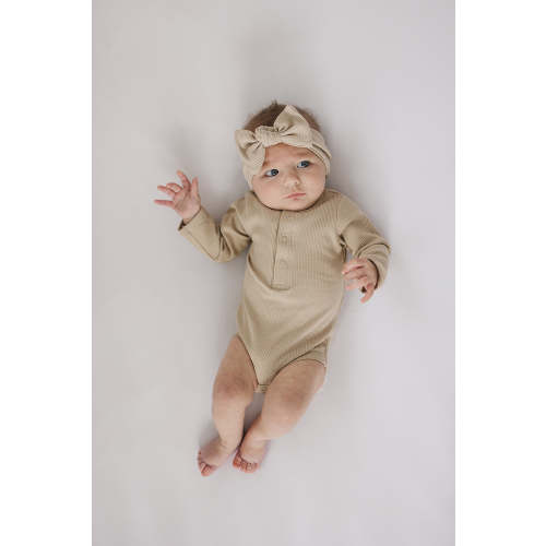 Oatmeal Organic Snap Long Sleeve Ribbed Bodysuit
