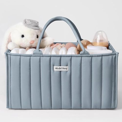 Blissful Diary Baby Diaper Caddy Organizer, Stylish Storage Basket for Newborn Essentials and Diaper Station, Gift for Baby Shower and Registry Must-Have, Dusty Blue