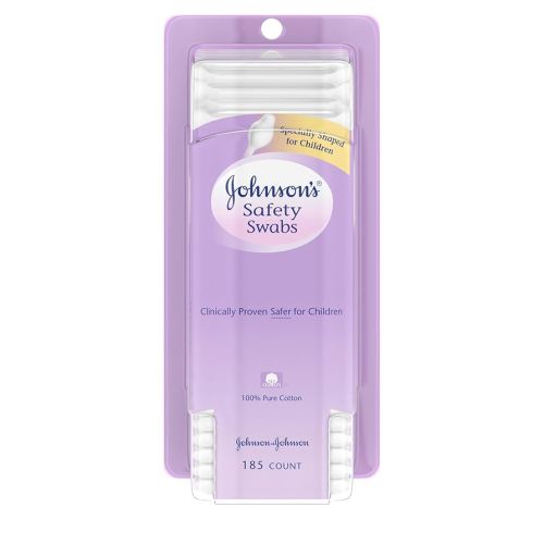 Johnson's Safety Ear Swabs for Babies & Children, 100% Pure Non-Chlorine Bleached Cotton for a Gentle Clean, Clinically Proven Safer Cotton Swab for Children with a Paper Stick, 185 ct