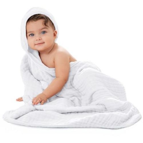 Baby Hooded Muslin Cotton Towel for Kids by Comfy Cubs, White