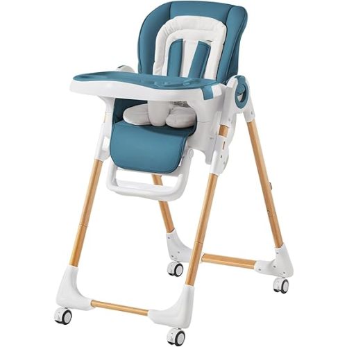 Convertible High Chairs for Babies and Toddlers, Height Adjustable Baby High Chair, High Chair with Removable Tray, Adjustable Backrest and Pedal, Portable Baby Dinning Chair with Lockable Wheels