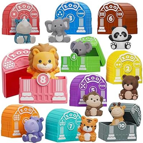 Learning Toy for Toddlers 1 2 3 Year Old, Montessori Educational Counting, Matching & Sorting Sensory Toys, 10 Safari Animals & 10 Zoos, Birthday Easter Gift for Baby Boy Girl Age 12-18 Months