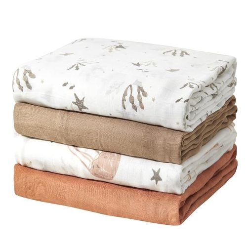 Momcozy Muslin Swaddle Blankets, Ultra Soft Neutral Swaddle Blanket, Breathable Large 47'' x 47'' Baby Infant Newborn Boys Girls Swaddling Receiving Blanket Wraps, Ocean World