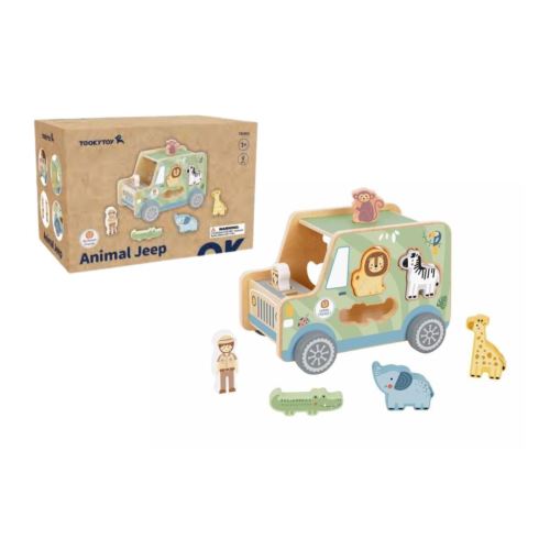 Wooden animal shape sorting jeep