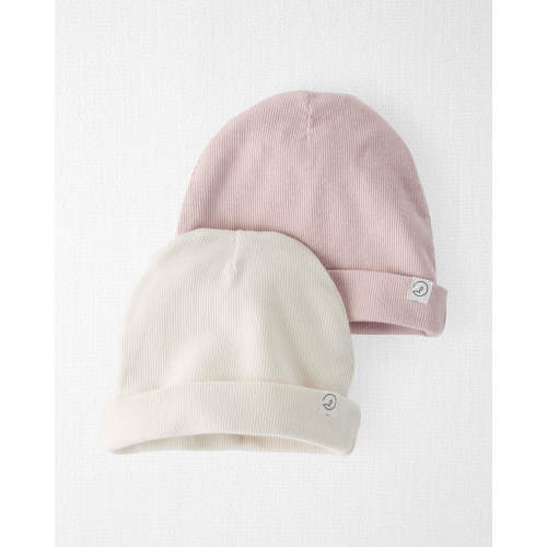 0-3M - Baby 2-Pack Organic Cotton Rib Caps - Style,Dusty Rose, Sweet Cream