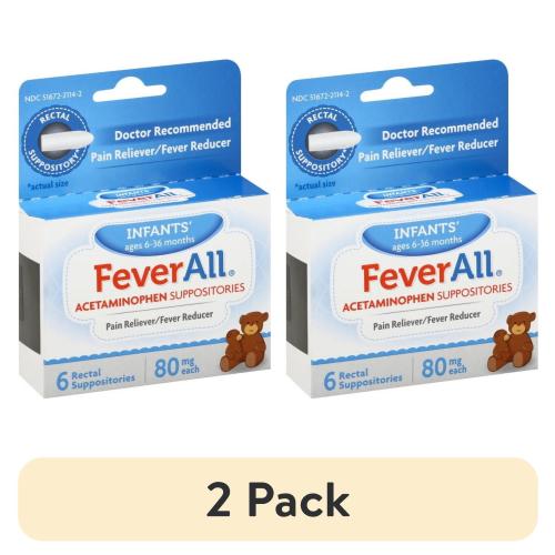 (2 pack) FeverAll Infants Acetaminophen Suppositories, 80 mg, 6 Count