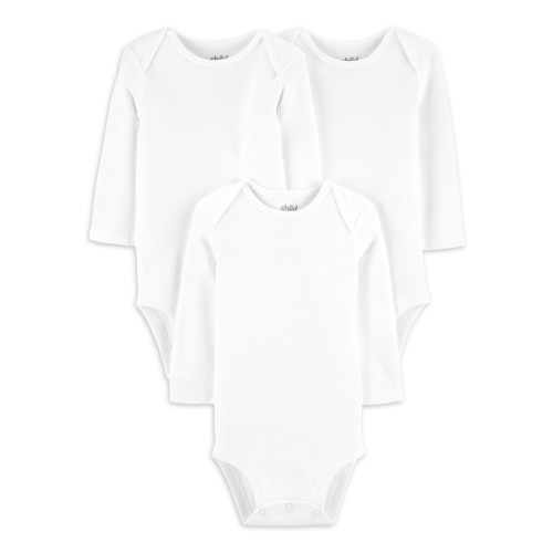 Carter's Child of Mine Baby Unisex Long Sleeve White Bodysuit, 3-Pack, Preemie-18M