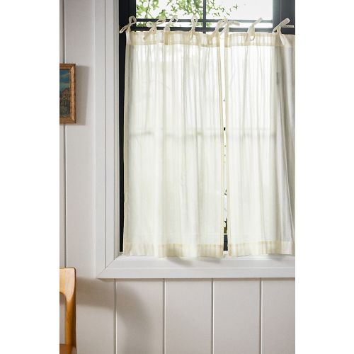Cotton Dobby Striped Sheer Tie-Top Café Curtains, Set of 2