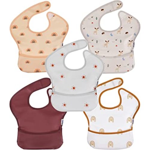 Soarwg Kids Bibs, Baby Bibs, Waterproof Baby Bibs for Boy and Girl, Great Travel Baby Bibs for Eating, Feeding Bibs, 5 Pack