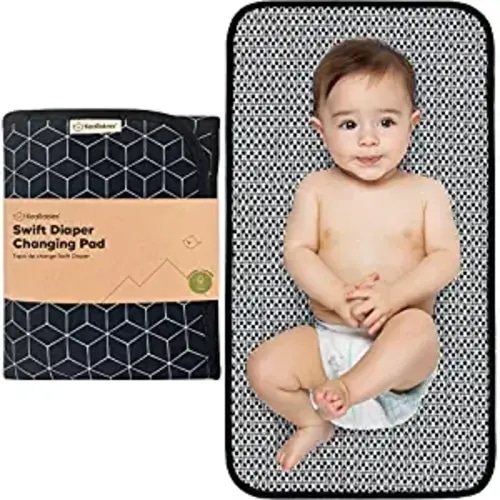 Portable Diaper Changing Pad - Waterproof Foldable Baby Changing Mat - Travel Diaper Change Mat - Lightweight Changing Pads for Baby - Baby Changer - Machine Washable (Black Geo)