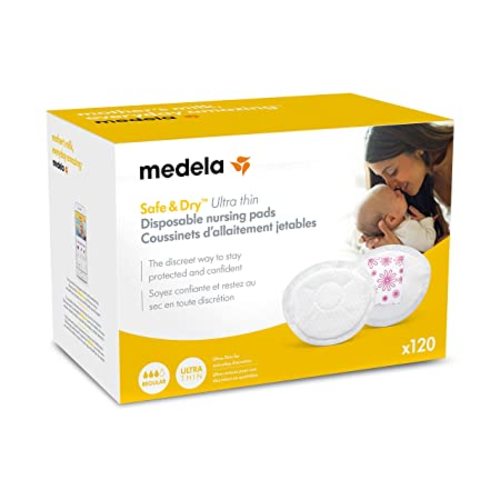 Medela Safe & Dry Ultra Thin Disposable Nursing Pads, 120 Count Breast Pads for Breastfeeding, Leakproof Design, Slender and Contoured for Optimal Fit and Discretion - Ultra-Thin