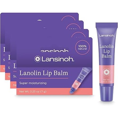 Lansinoh Lanolin Lip Balm, Moisturizing Lip Care, 4 Pack, 0.25 Ounces Each