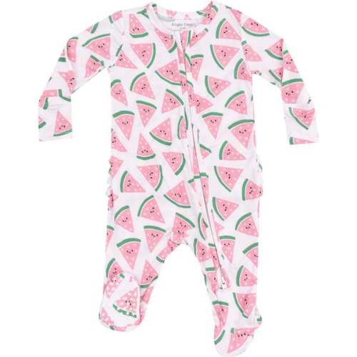 2 Way Zipper Ruffle Back Footie, Watermelon Hearts - Angel Dear | Maisonette