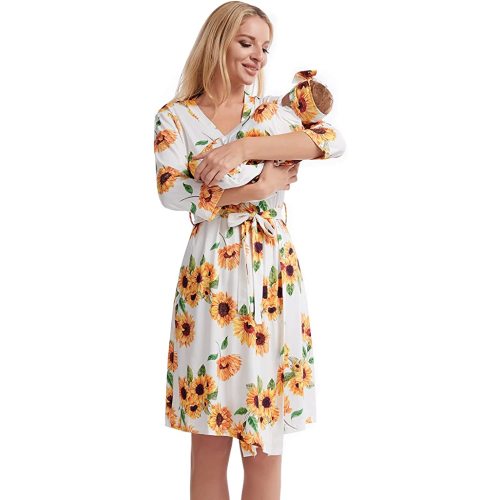 Galabloomer Maternity Robe and Baby Receiving Blanket, Matching Mommy Labor Delivery Robe and Swaddle Set