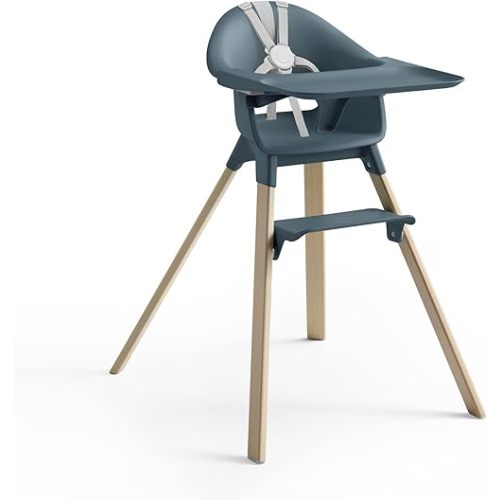 Stokke Clikk High Chair, Fjord Blue - All-in-One High Chair with Tray + Harness - Light, Durable & Travel Friendly - Ergonomic with Adjustable Features - Best for 6-36 Months or Up to 33 lbs