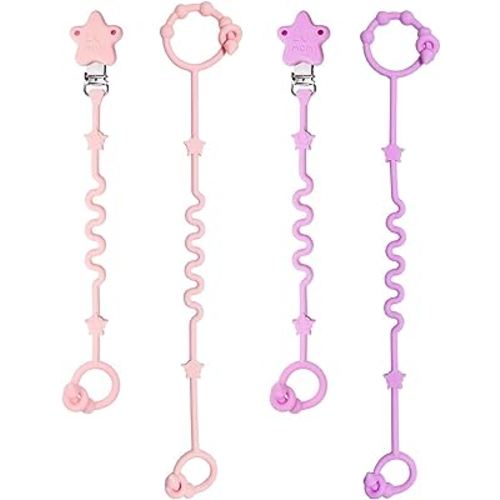 Toy Straps for Baby,RTMOK 4pcs Silicone Setpacifier Clip,Applies to Car Seat Toy,Teether Toy,High Chair,Stroller Accessories,Baby Toy Clips,Cribs,Rocking Chair,Silicone Pacifier Clip(Pink and Purple)