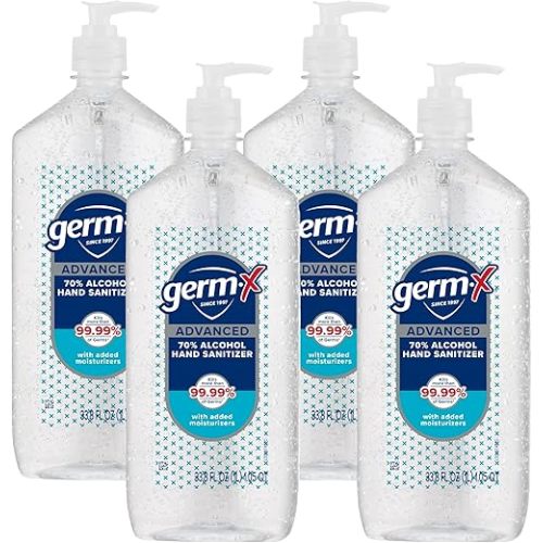Germ-X Advanced Hand Sanitizer, Non-Drying Moisturizing Clear Gel, Instant and No Rinse Formula, Large Family Size Pump Bottle, 34 Fl Oz (1 Liter) (Pack of 4)
