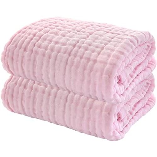 ProC 2Pcs Baby Muslin Bath Towels, Super Soft Cotton Bath Towel 6 Layers Infant Newborn Swaddle Blanket 41.3 X41.3 Inches,Baby Registry as Shower (Pink)