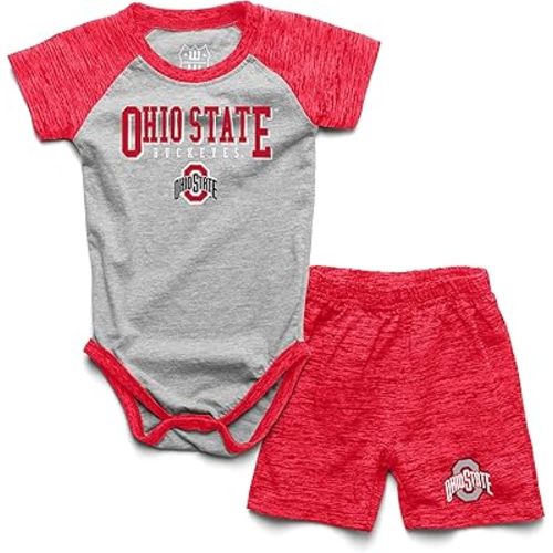 Wes and Willy Baby College Sports Fan Outfit One Piece Snap Suit and Short Set Cloudy Yarn Pattern