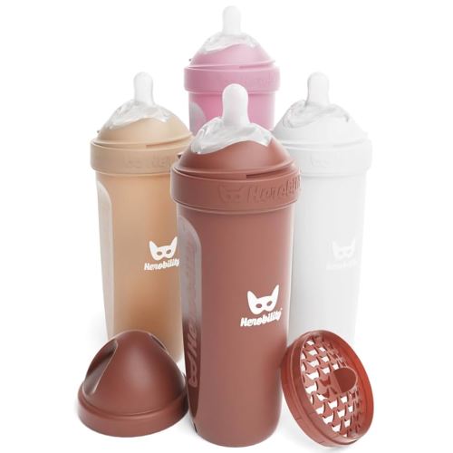 Herobility Double Anti-Colic Baby Bottles – 12 fl oz/340ml – 4-Pack – Multicolor – Sand, Woodchuck, Pink, White