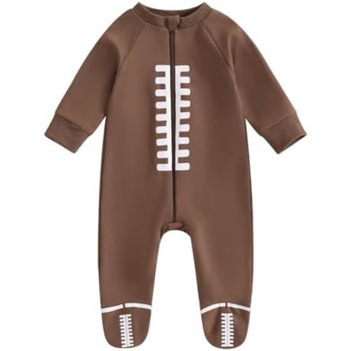 Qiylii Newborn Baby Boys Girls One Piece Football Footies Pajamas Zip-Up Footed Romper Jumpsuit Sleeper Infant Outfits