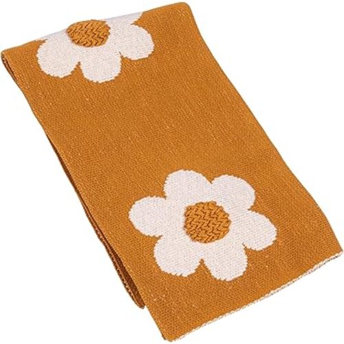 Creative Co-Op Cotton Knit Baby Blanket with Flower Prints, Multicolor
