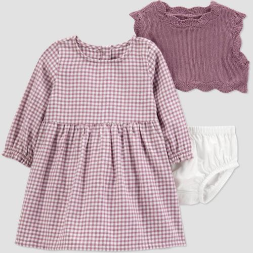 Carter's Just One You® Baby Girls' 3pc Gingham Dress Sweater Set - Plum