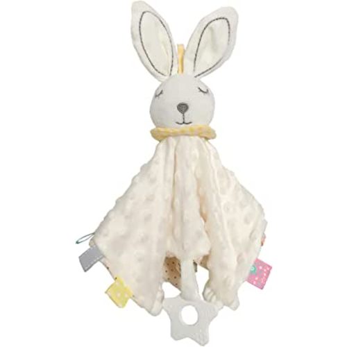Baby Security Blanket with Tags Soft Plush Stuffed Animal Toys Lovey Soothing Sensory Toy Cute Minky Dot Fabric Cuddle Snuggle Blanket - White Bunny