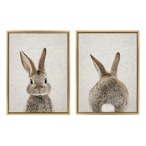 (set Of 2) 18" X 24" Sylvie Bunny Portrait And Tail Framed Canvas Set Gold - Kate & Laurel All Things Decor