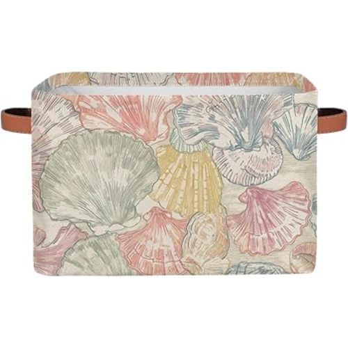 Colorful Seashells Storage Bins Theme Storage Nursery Baskets with Handle Closet Collapsible Organizer Shelf Boxes for Book Cloth 15×11×9.5 IN