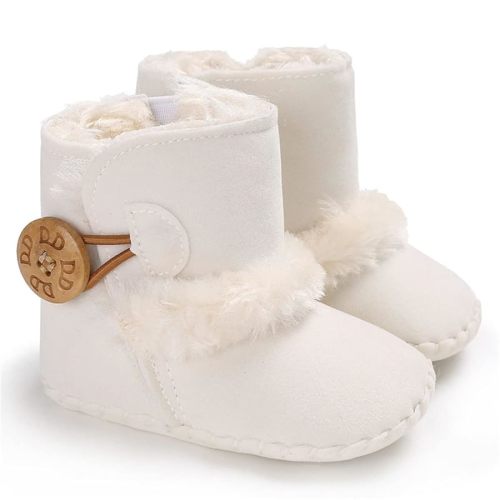 HsdsBebe Baby Boys Girls Snow Boots Premium Button Non Slip Soft Sole Toddler First Walker Winter Warm Crib Shoes