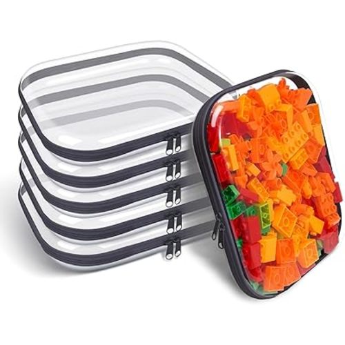 Clear Hard Plastic Zipper Case,Transparent Double Zippers Hard Pouch with 6pcs,Portable Travel Organizer Bin for Toy Storage