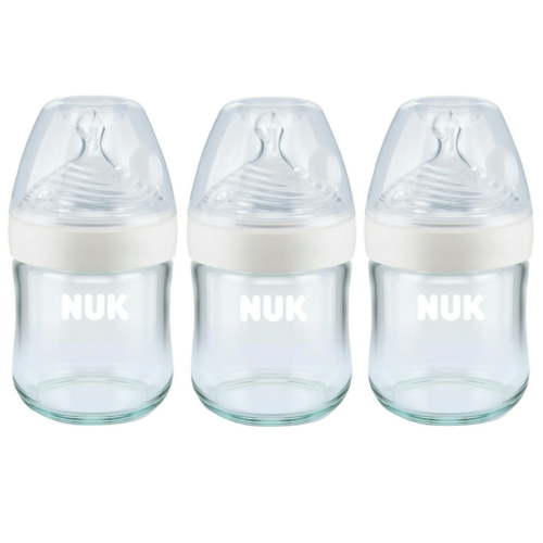 NUK Simply Natural Glass Bottles 4 oz, 3 Pack, Safe Anti-Colic for Newborn Baby