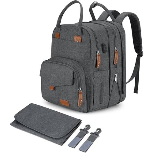 Extra Large Diaper Bag Backpack for Two Kids, Expandable 35L Baby Bags for Mom Girl Boy Dad Toddler, Big Travel Diaper Bag 21 Pockets (4 Insulated) w/Changing Pad - Twin Diaper Bag