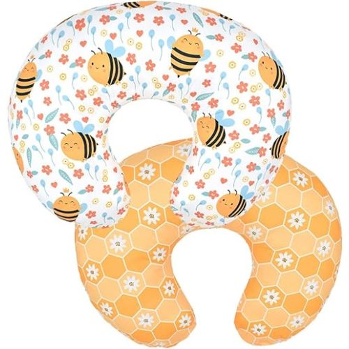 Nursing Pillow Cover Stretchy Pillow Slipcovers for Breastfeeding Moms Two-Sided Design (Bee Combination)