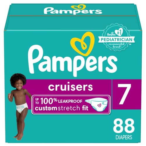 Pampers Cruisers Diapers - Size 7, One Month Supply (88 Count), Disposable Active Baby Diapers with Custom Stretch